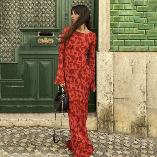 Heather – Langärmliges Chiffonkleid mit tailliertem Schnitt