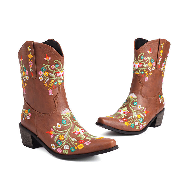 Duncan – Bestickte Ethno-Stil Retro Chunky Heel Stiefel
