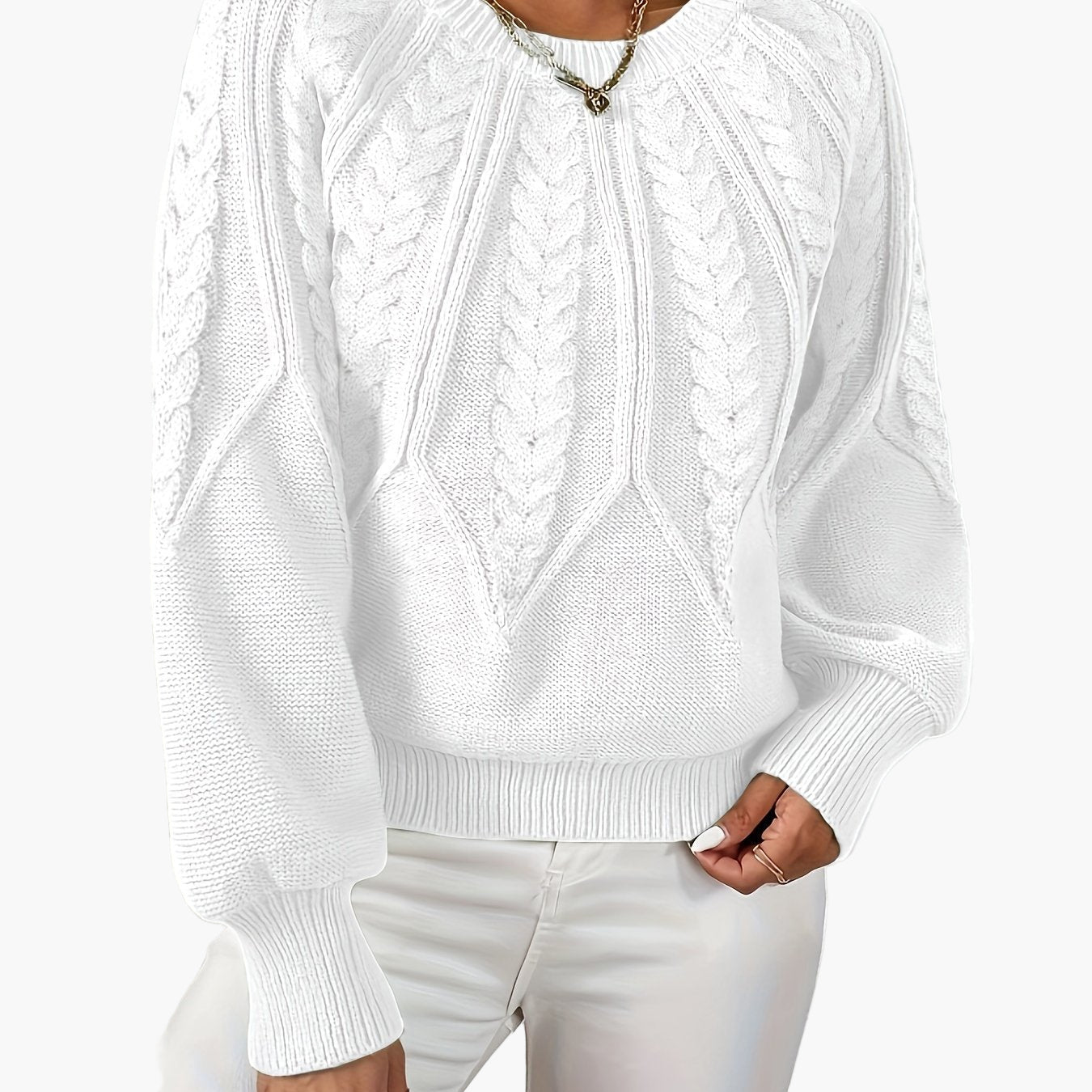 Damen Strickpullover mit Zopfmuster und Rundhalsausschnitt – Eleganter Style für Freizeit & Büro