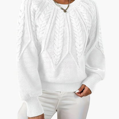 Damen Strickpullover mit Zopfmuster und Rundhalsausschnitt – Eleganter Style für Freizeit & Büro