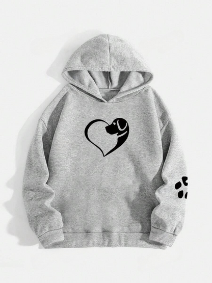 Damen Hoodie mit Hundeherz & Pfotenmotiv – Tierliebe Statement Pullover, ideal für Freizeit & Alltag