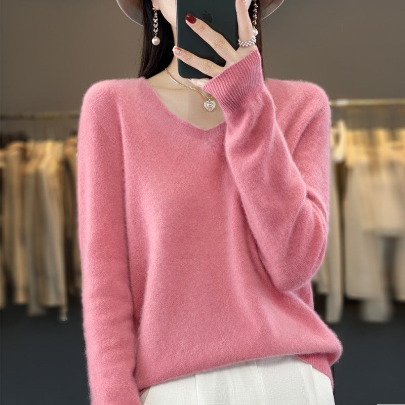 Jasmine – Lockere Damenwollpullover mit V-Ausschnitt für Herbst und Winter