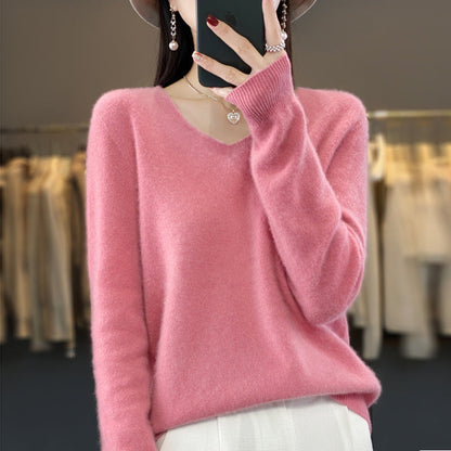 Jasmine – Lockere Damenwollpullover mit V-Ausschnitt für Herbst und Winter