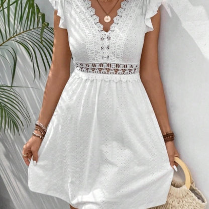 Vanessa – Strickjacquard-Hollow-Elastic Durchsichtiger Spitzenkleid mit Schmetterlingsärmeln