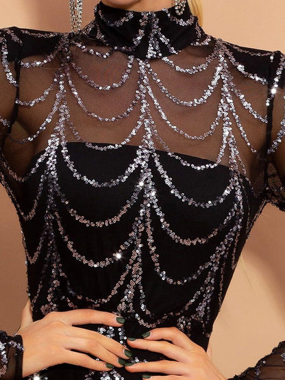 Amy – Glitzernde Maxi-Kleider mit langen Ärmeln für Damen