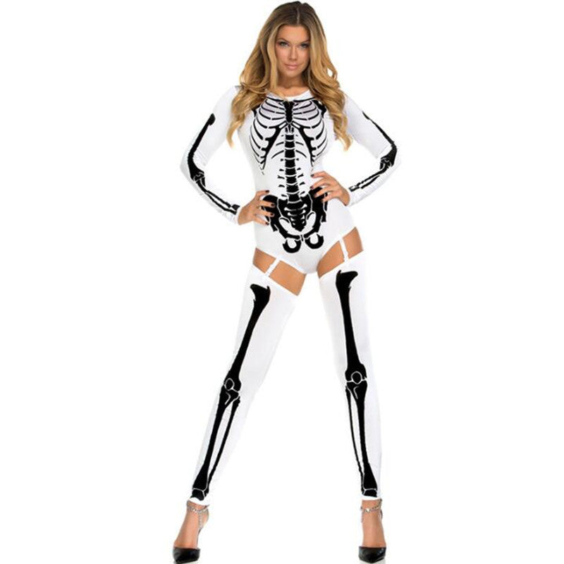 Damen Halloween Skelett Kostüm – Sexy Overall für Halloween Partys & Gruselige Events