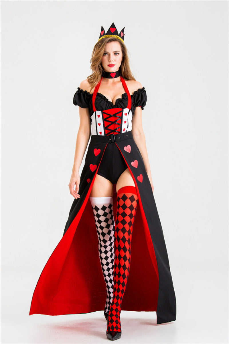 Damen Halloween Königin der Herzen Kostüm – Rollenspiel Kleid für Party & Karneval