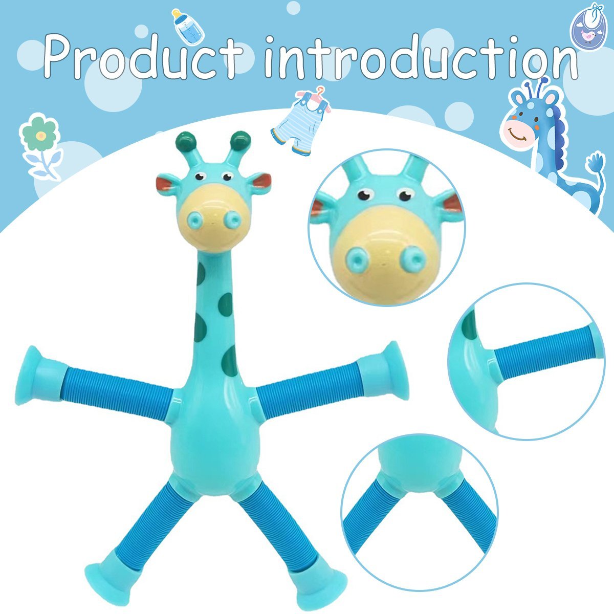 Kinder Cartoon Giraffe Fidget Spielzeug – Teleskopische Saugfuß Anti-Stress Spielfigur – Unisex, Sensorik Lernspielzeug