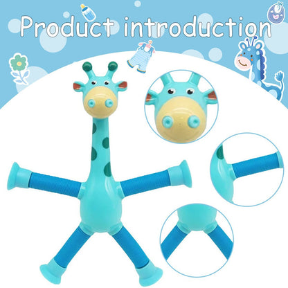 Kinder Cartoon Giraffe Fidget Spielzeug – Teleskopische Saugfuß Anti-Stress Spielfigur – Unisex, Sensorik Lernspielzeug