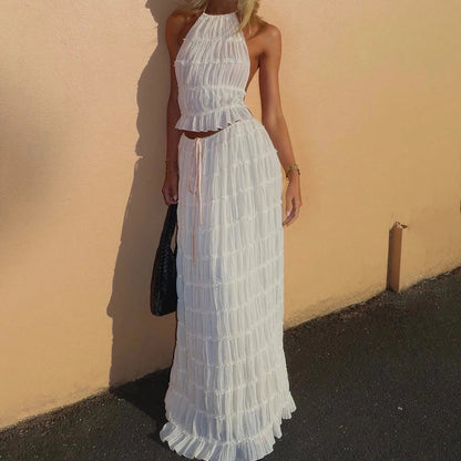 Louise – Sexy ärmelloses Backless Cropped Top und plissiertes langes Kleid