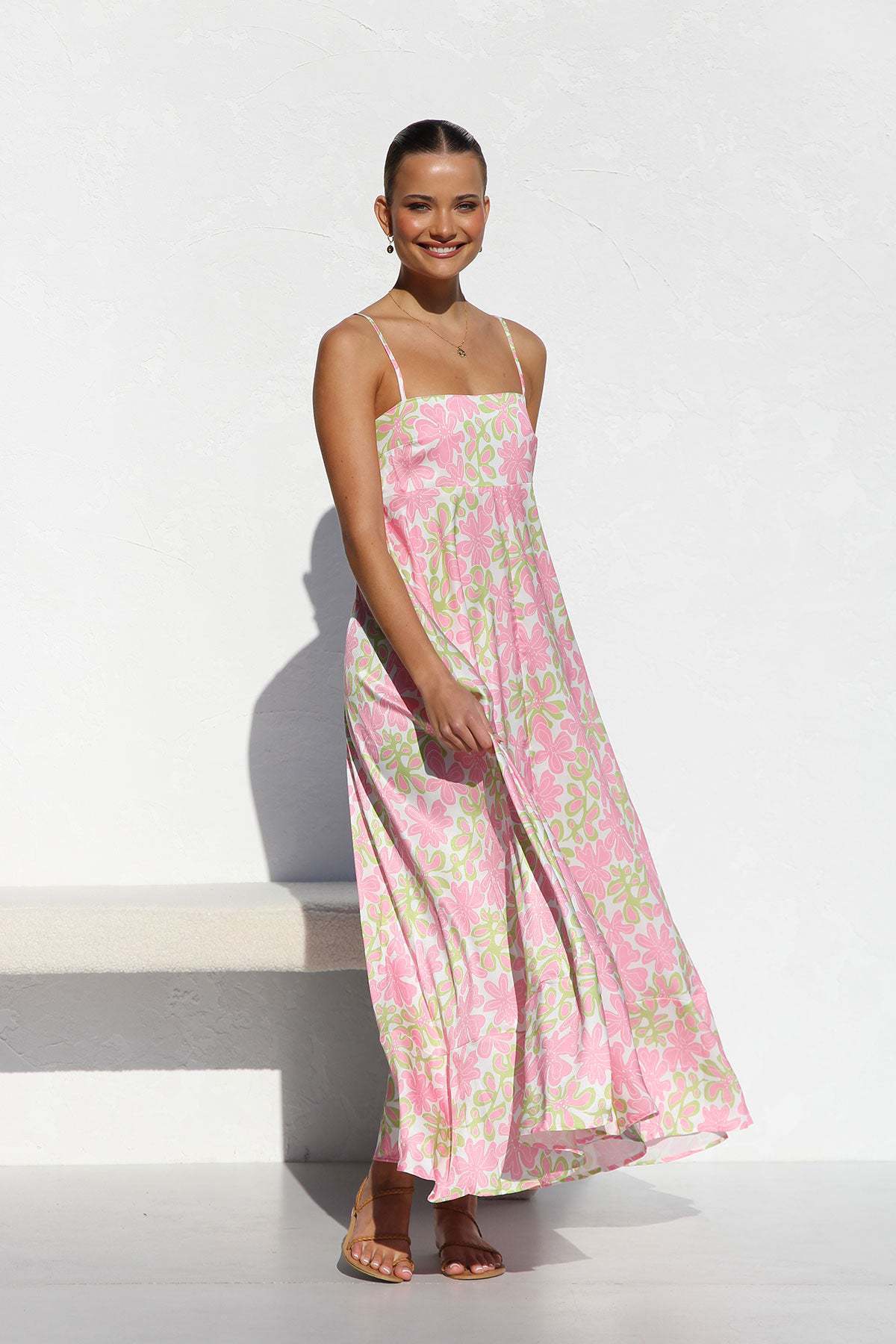 Faith – Bedrucktes Rückenausschnitt-Trägerkleid