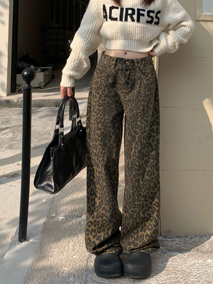 Christine – Leopardenmuster Weite Jeans mit lässigem Schnitt