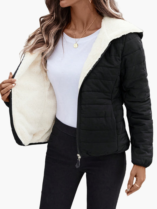 Damen Kapuzenjacke mit Fleecefutter – Bequemer Casual-Style für Herbst & Winter
