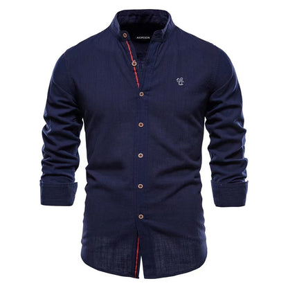 Herren Freizeithemd Slim Fit Stehkragen Modern Business Casual
