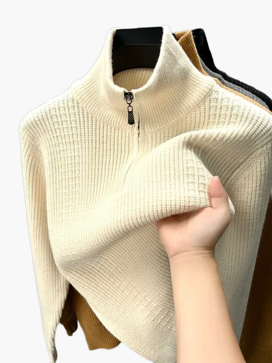 Damen Strickpullover mit Reißverschluss Stehkragen – Modischer Freizeitpullover für Herbst und Winter