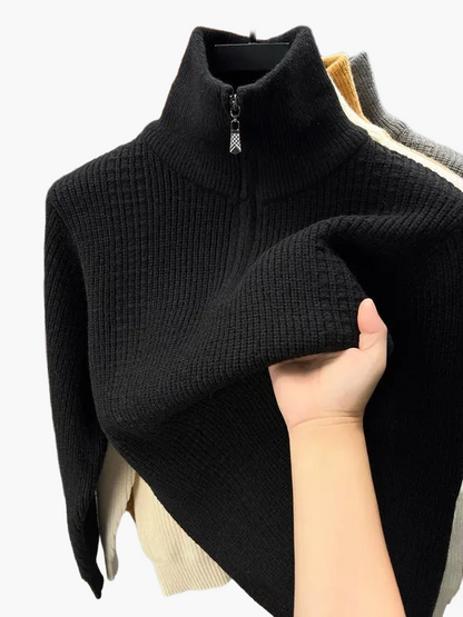 Damen Strickpullover mit Reißverschluss Stehkragen – Modischer Freizeitpullover für Herbst und Winter