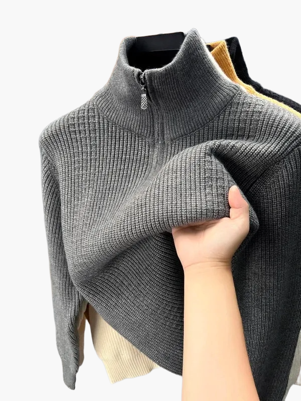 Damen Strickpullover mit Reißverschluss Stehkragen – Modischer Freizeitpullover für Herbst und Winter