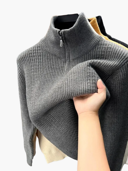 Damen Strickpullover mit Reißverschluss Stehkragen – Modischer Freizeitpullover für Herbst und Winter