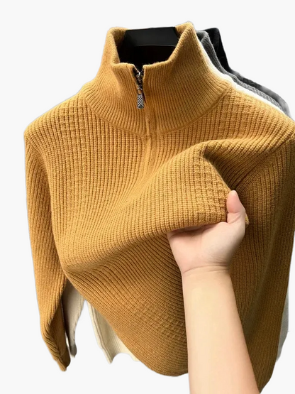 Damen Strickpullover mit Reißverschluss Stehkragen – Modischer Freizeitpullover für Herbst und Winter