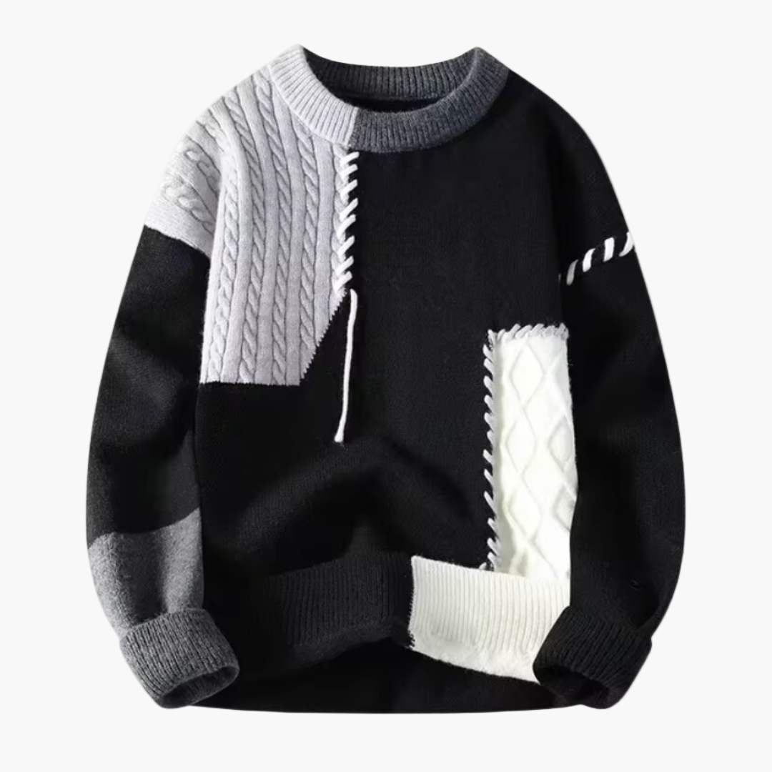 Herren Patchwork Strickpullover – Moderner Freizeitpulli mit einzigartigem Design