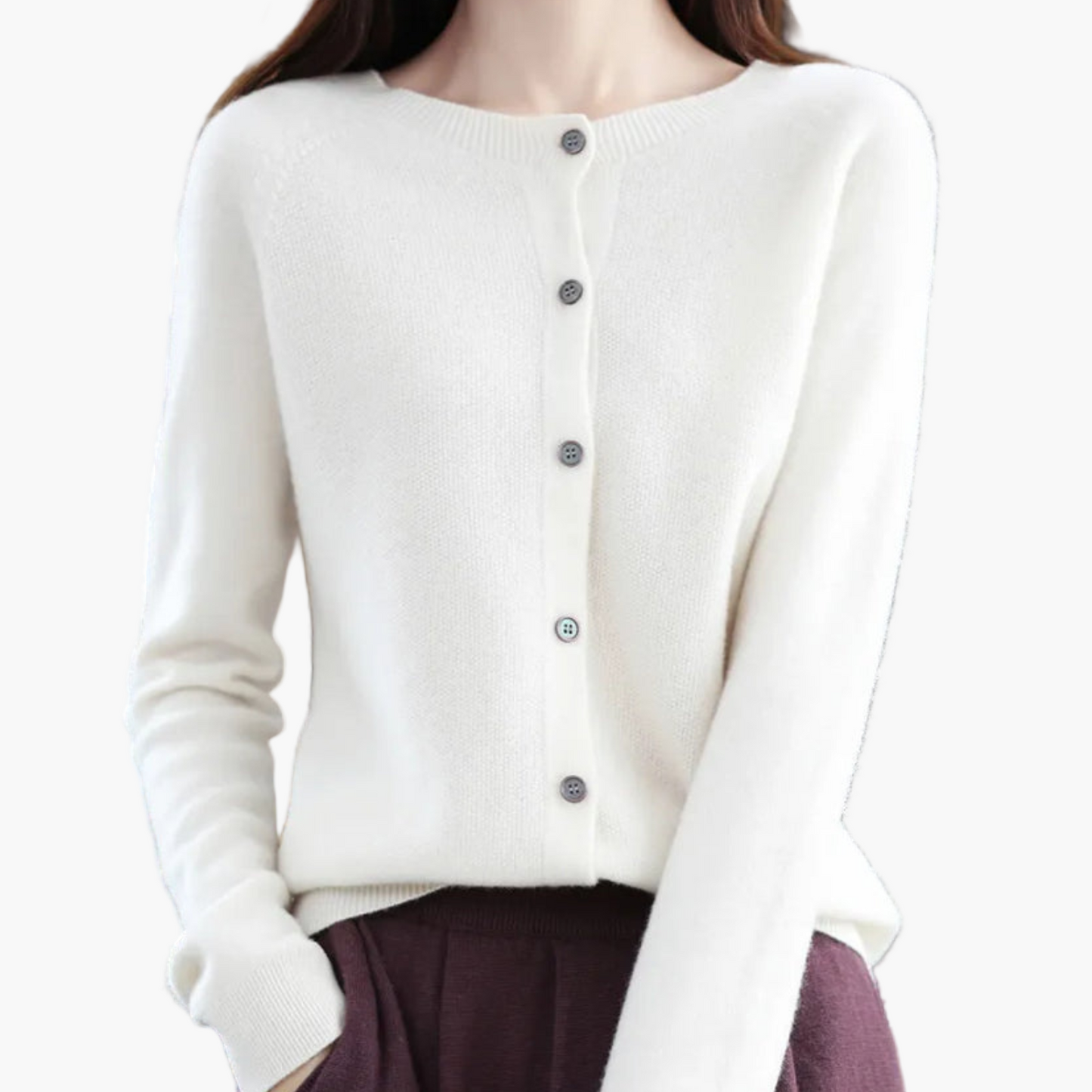 Damen Cardigan mit Rundhalsausschnitt – Klassischer Strickpullover für Alltag und Büro