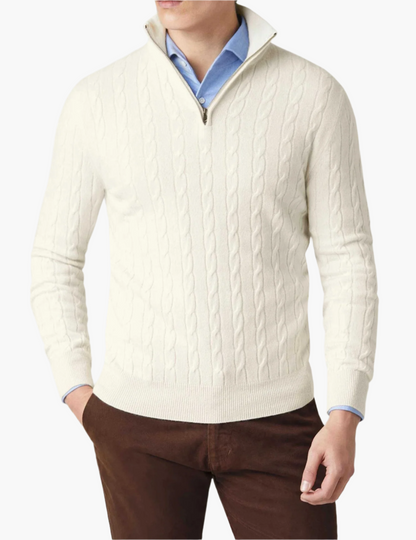 Herren Zopfmuster Pullover mit Reißverschluss – Klassischer Style für Business & Freizeit