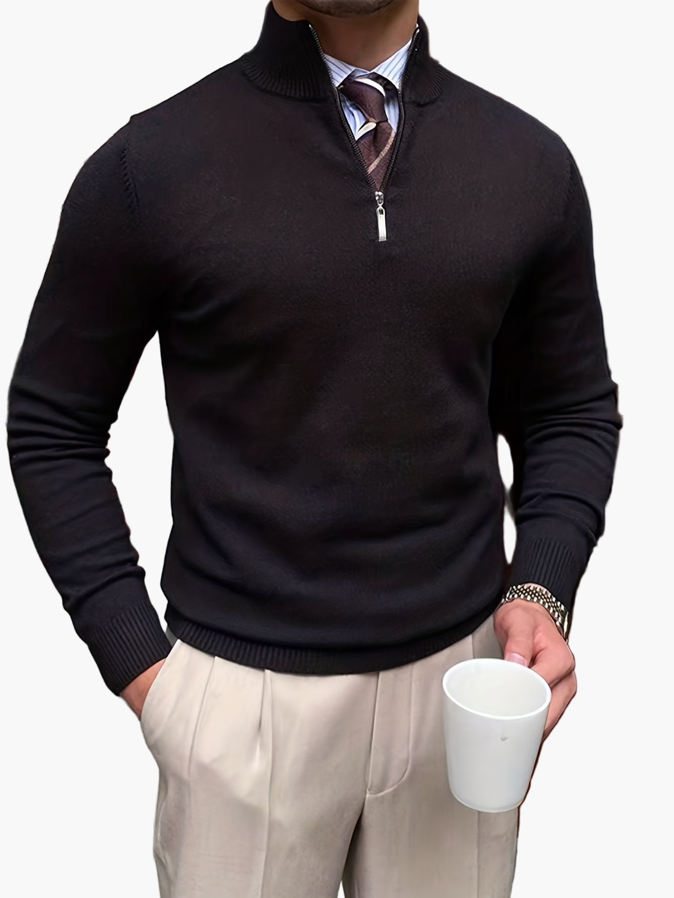 Herren Premium Pullover mit Viertelreißverschluss – Eleganter Business Casual Look