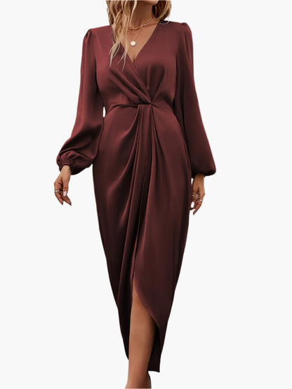 Damen Festliches Wickelkleid mit Raffungen und V-Ausschnitt – Elegantes Abendkleid für besondere Anlässe
