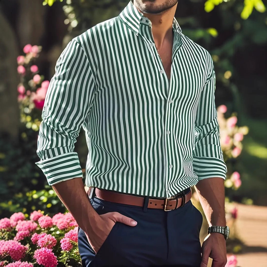 Herren Business Freizeit Hemd mit Streifenmuster – Elegantes Langarmhemd für Alltag und Büro