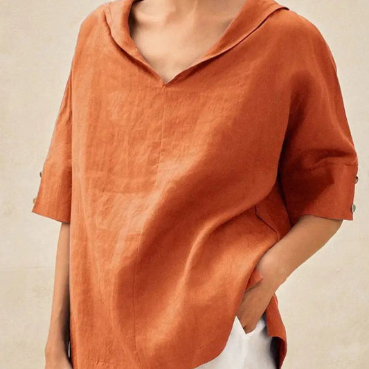 Damen Leinen Halbarm Bluse für Büro und Freizeit – Legerer Komfort, Eleganter Look