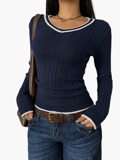 Damen Pullover mit V-Ausschnitt, figurbetont, casual und modisch – ideal für Alltag und Freizeit