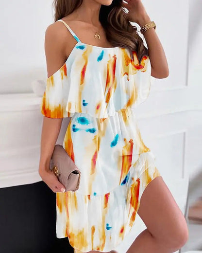 Tanya – Blumenbedrucktes Rüschensuspenders Kleid für Damen
