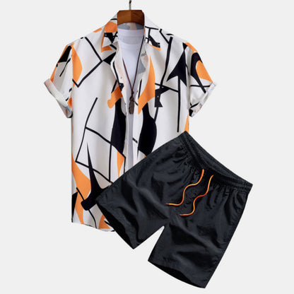 Herren Sommer Set – Modernes Kurzarm-Hemd mit Print & Shorts, Freizeit Outfit, Lässig
