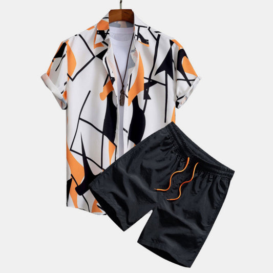 Herren Sommer Set – Modernes Kurzarm-Hemd mit Print & Shorts, Freizeit Outfit, Lässig