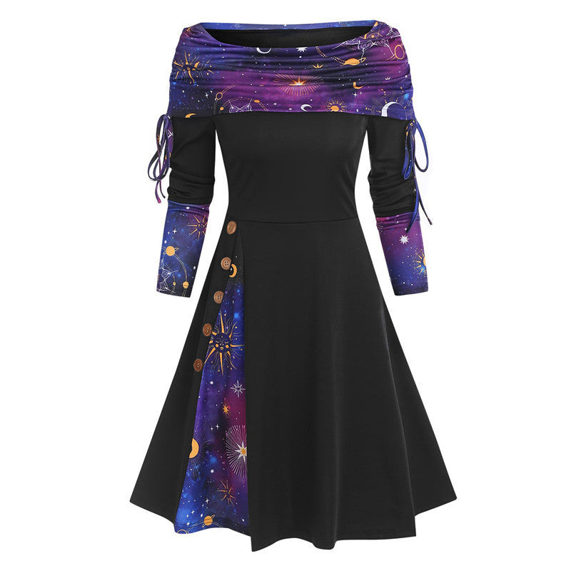 Natalie – Langes, schwingendes Ein-Schulter-Kleid mit langen Ärmeln