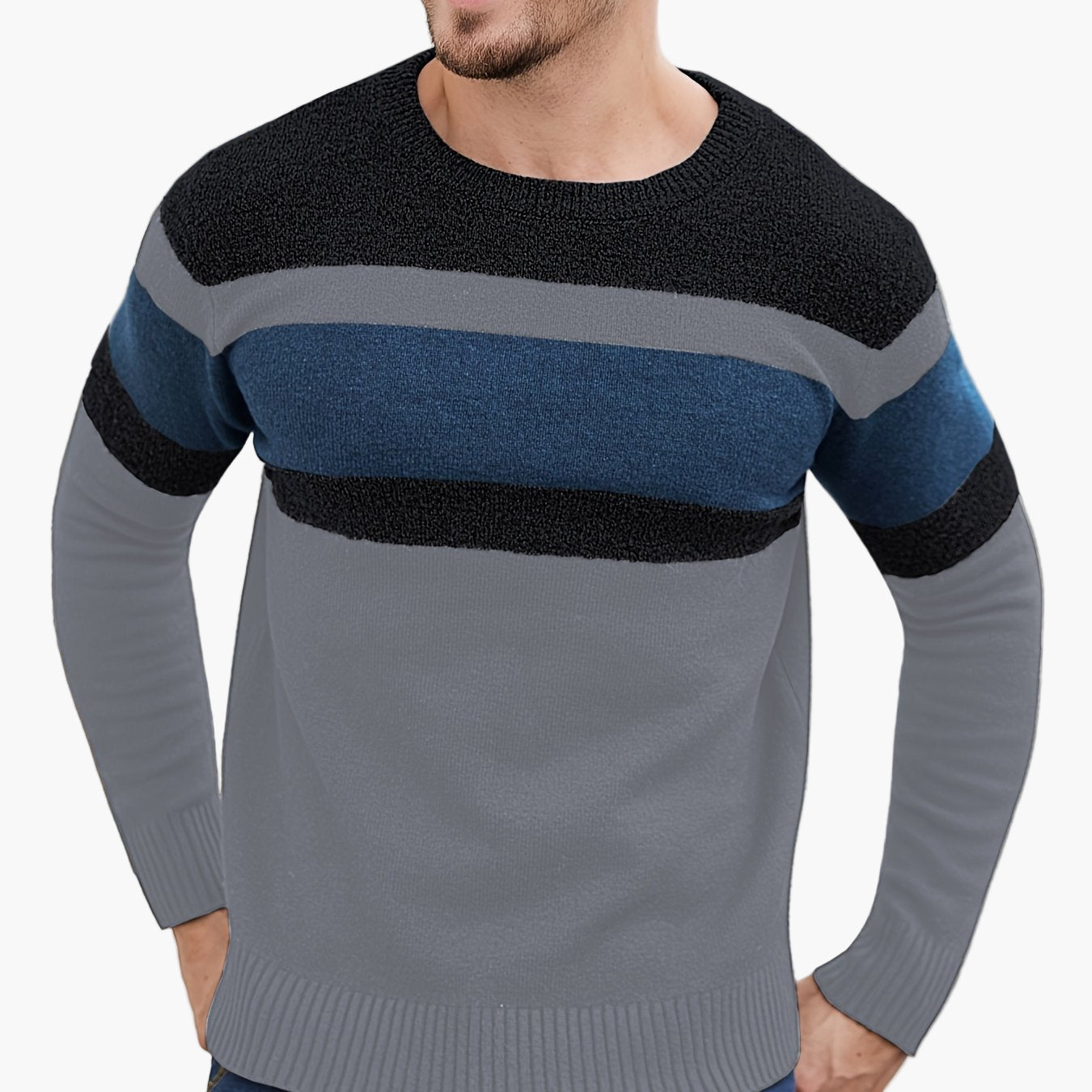 Herren Strickpullover mit Streifenmuster – Modischer Freizeitpullover für Herbst und Winter