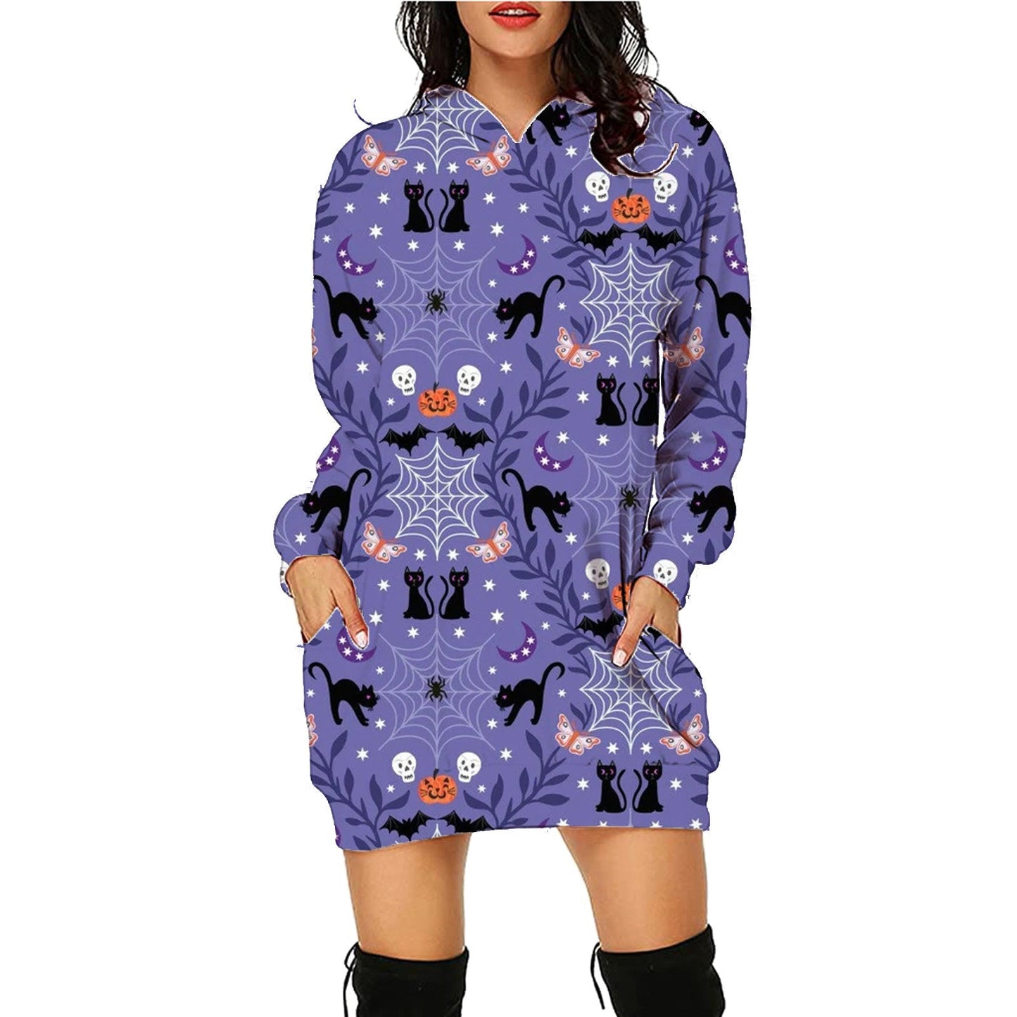 Damen Halloween Hoodie Kleid – Lustiges Kostüm für Halloween-Partys und Gruselige Anlässe
