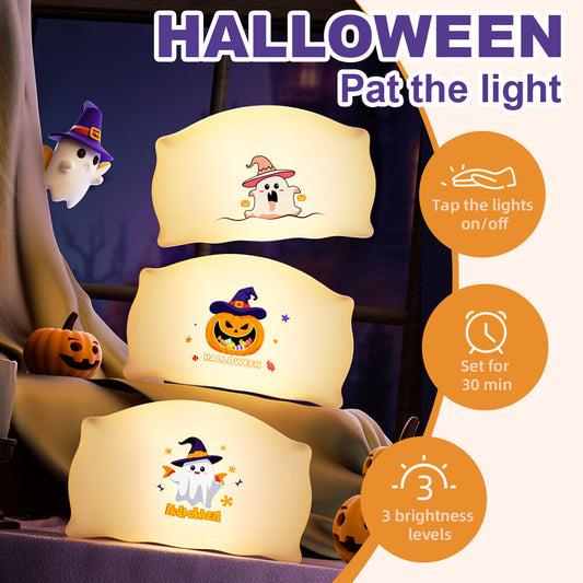 Halloween Kinder Nachtlicht – Pat the Light mit Geister- & Kürbisdesign, Deko für Halloween-Partys & Kinderzimmer