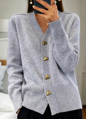 Christina – V-Ausschnitt Strickpullover mit Knopf und langen Ärmeln