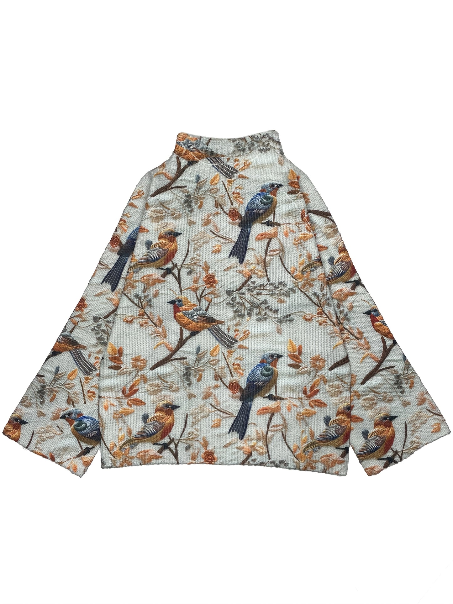 Damen Pullover mit Vogel-Print und hohem Kragen – Eleganter Herbst/Winter Look