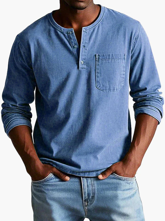 Herren Langarmshirt Henley-Stil – Zeitloses Freizeit- und Alltagsoberteil