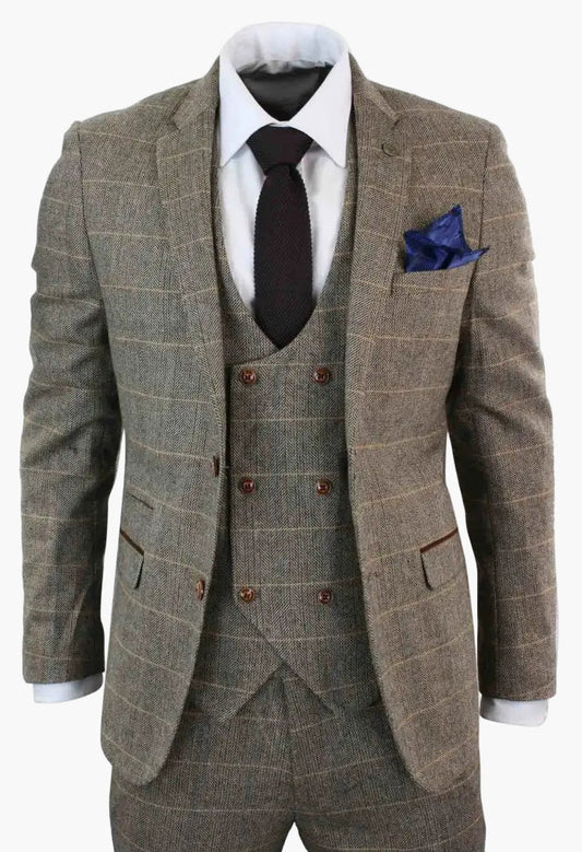 Herren Doppeltreihiges Dreiteiliges Anzugset – Klassischer Britischer Stil für Hochzeit, Business & Gala