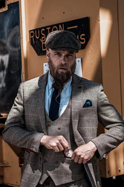 Herren Doppeltreihiges Dreiteiliges Anzugset – Klassischer Britischer Stil für Hochzeit, Business & Gala