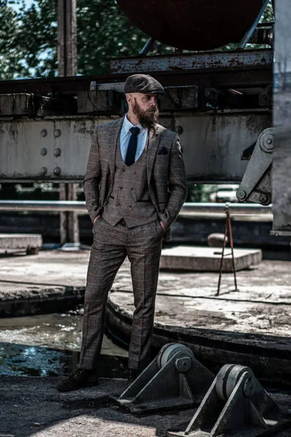 Herren Doppeltreihiges Dreiteiliges Anzugset – Klassischer Britischer Stil für Hochzeit, Business & Gala