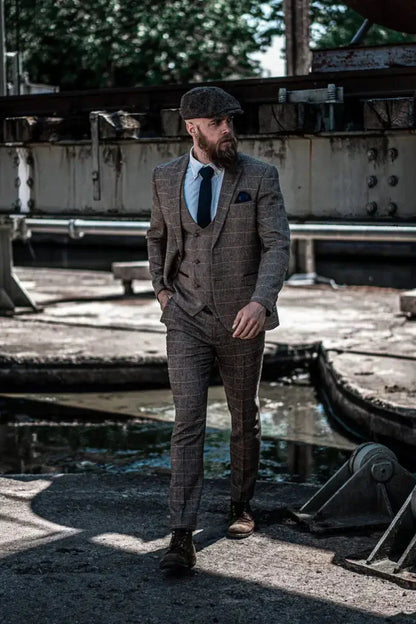 Herren Doppeltreihiges Dreiteiliges Anzugset – Klassischer Britischer Stil für Hochzeit, Business & Gala