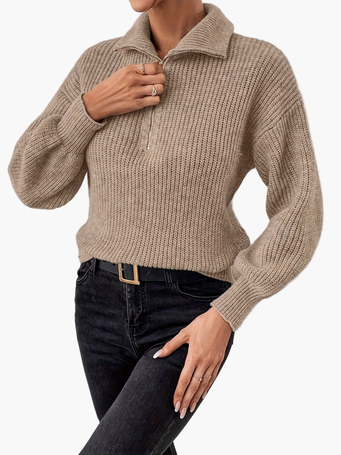 Damen Strickpullover mit Reißverschluss und elegantem Kragen – Modischer Freizeit-Look