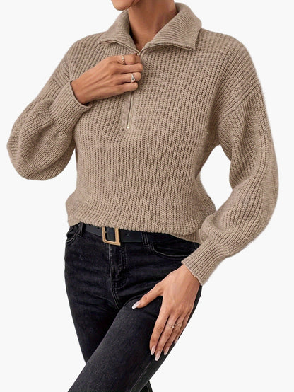 Damen Strickpullover mit Reißverschluss und elegantem Kragen – Modischer Freizeit-Look