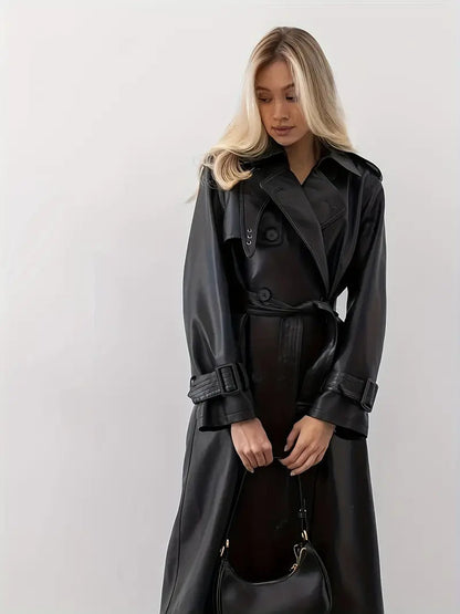 Damen Trenchcoat Lang – Modischer Mantel mit Taillengürtel und Revers, ideal für Herbst und Winter