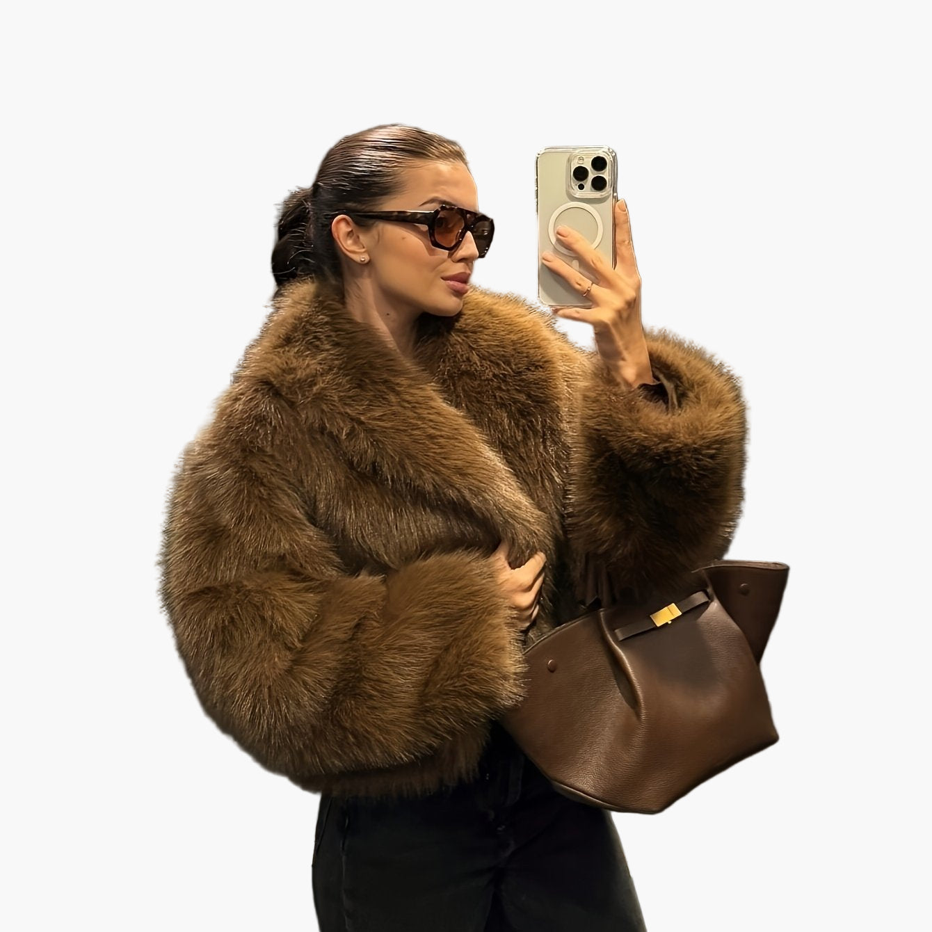 Damen Kurzfelljacke im eleganten Chic-Stil für Herbst und Winter, lockere Passform, ideal für lässige Anlässe