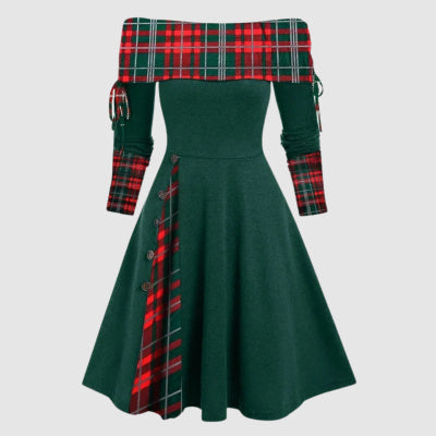 Natalie – Langes, schwingendes Ein-Schulter-Kleid mit langen Ärmeln